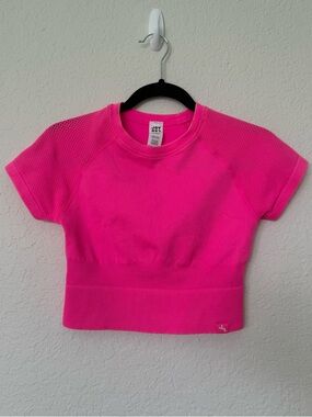 JoyLab Hot Pink Cropped Mesh Sleeve Tee